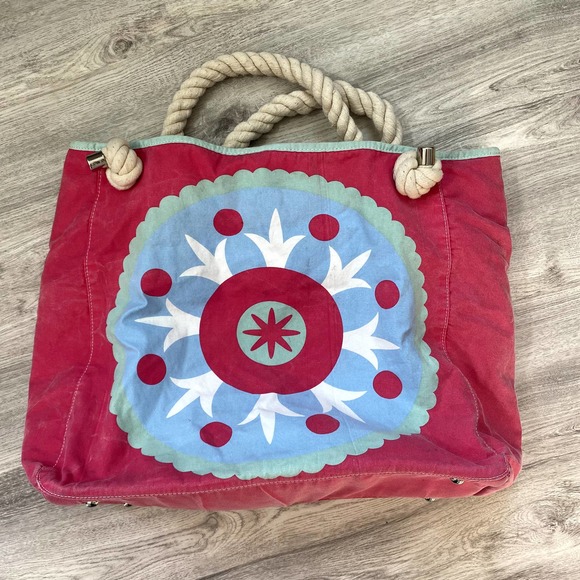 Large Canvas Beach Tote in Pink - Picture 1 of 11